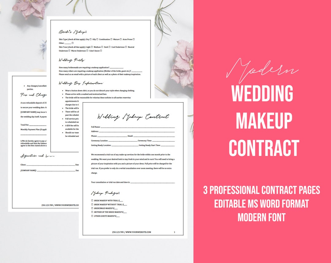 Modern Script Wedding Makeup Artist Contract, Mua Agreement, Makeup Modern Script Wedding Makeup Artist Contract, Mua Agreement, Makeup