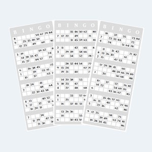 Afdrukbare bingokaartkaarten 1-90 in Britse stijl, 2 per pagina