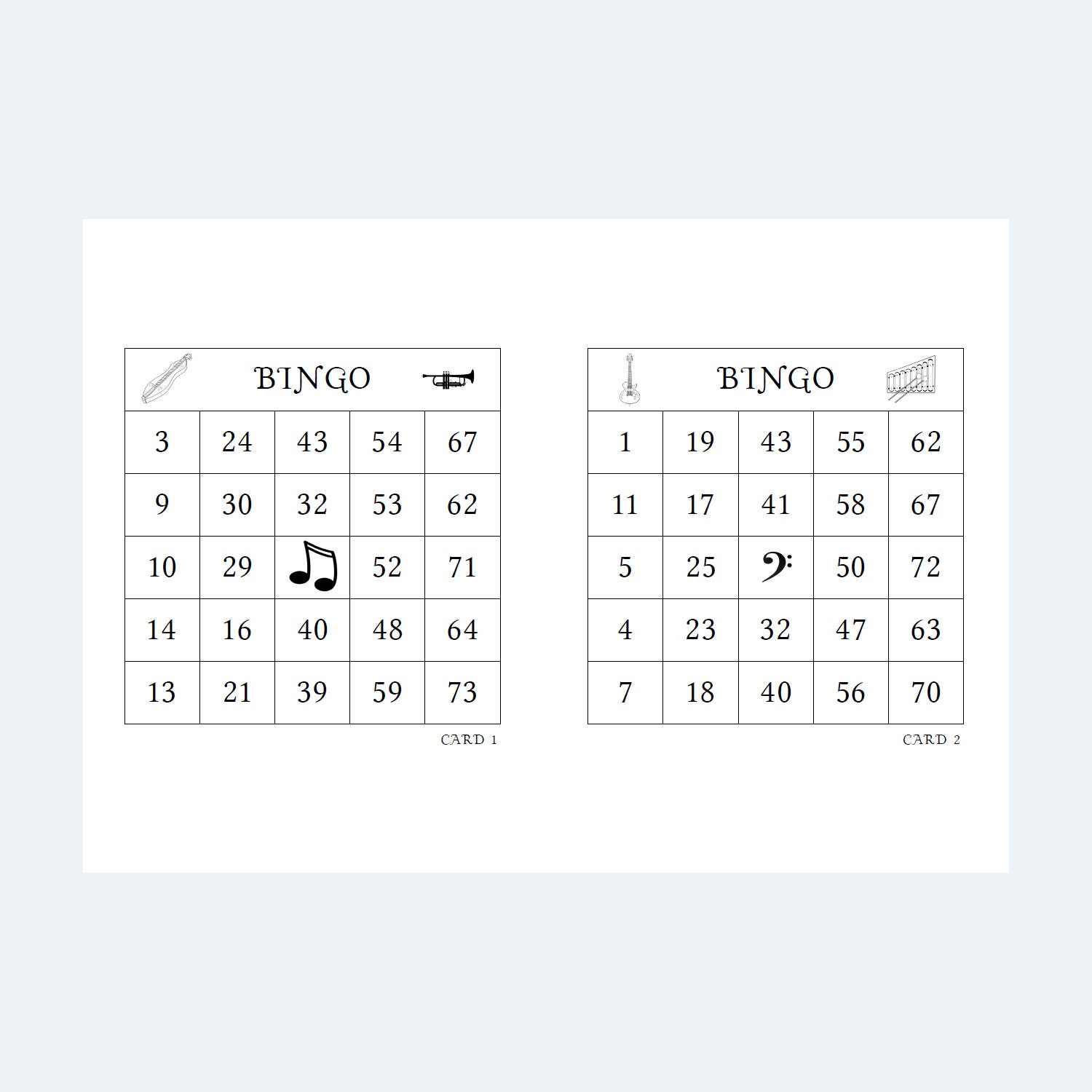 Printable Music Themed Bingo Cards 2 per Page - Etsy