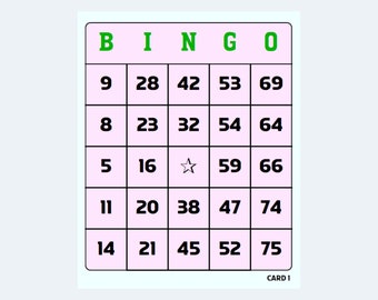 Bingo Cards  - 1 to 75 Colored Bingo Cards 2 Per Page – 500 pages / 1000 Cards – Printable Download