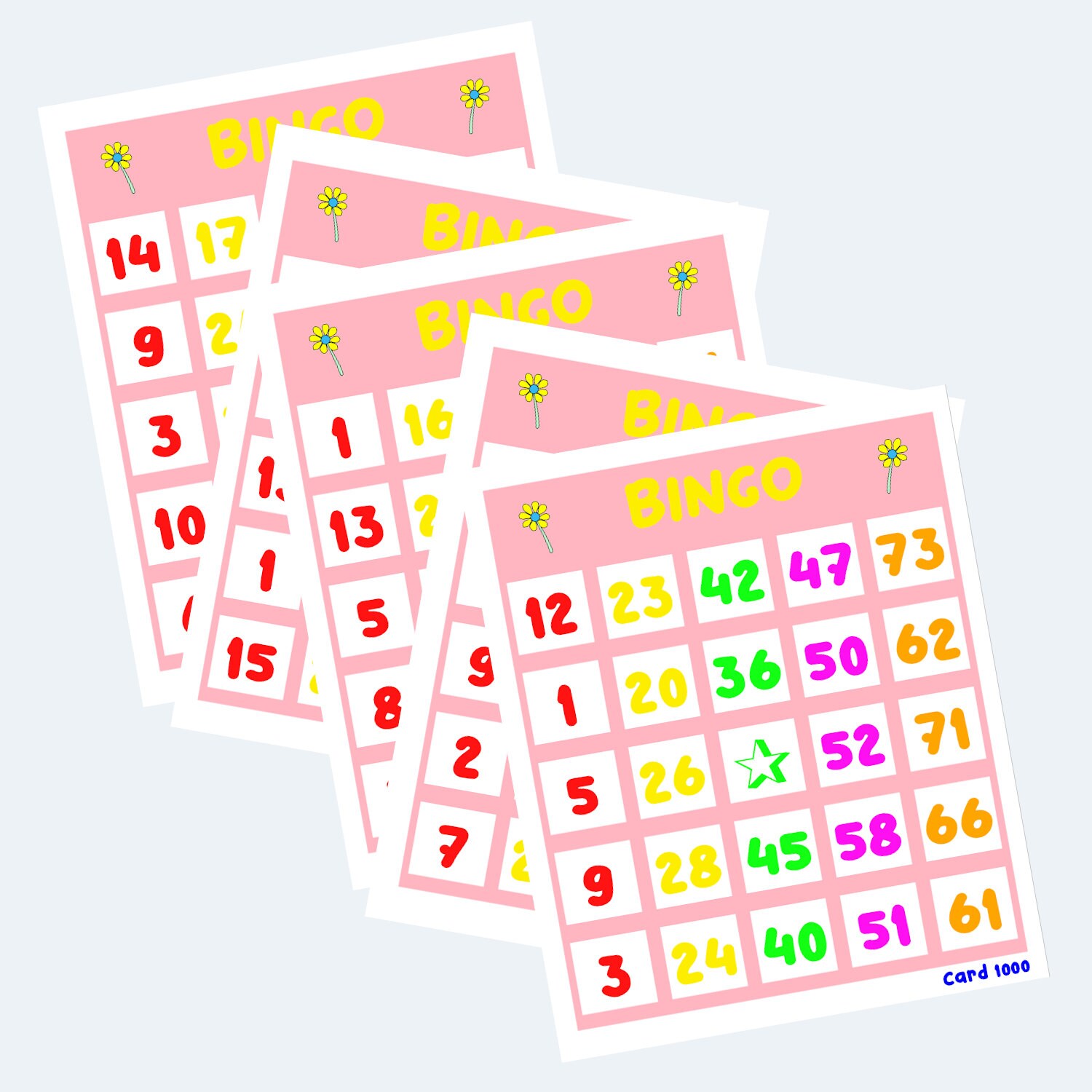 Pink Bingo Layout Colour Bingo Cards – Printable Pink Bingo Cards - 2 per Page – 500 ...