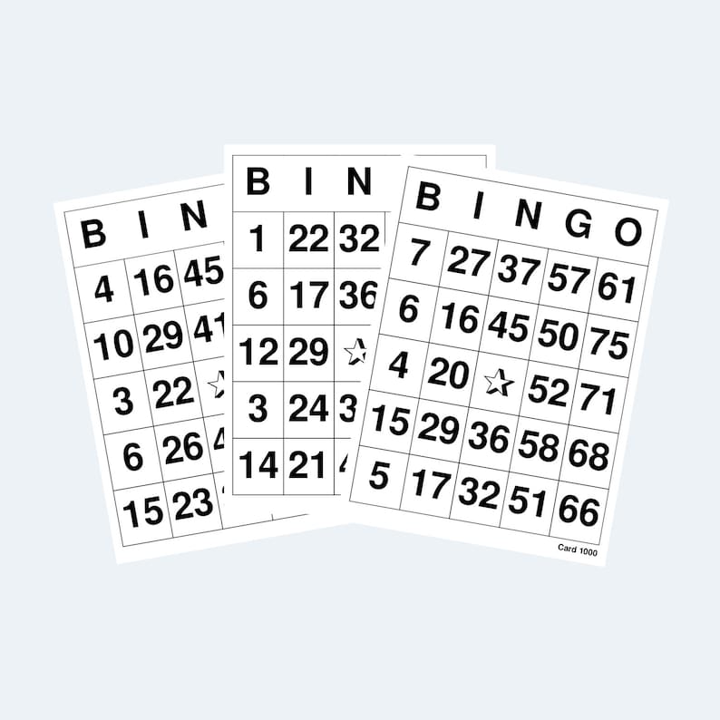 Bingo Cards Printable 1 to 75 Bingo Cards 4 per Page 1000 Cards - Etsy