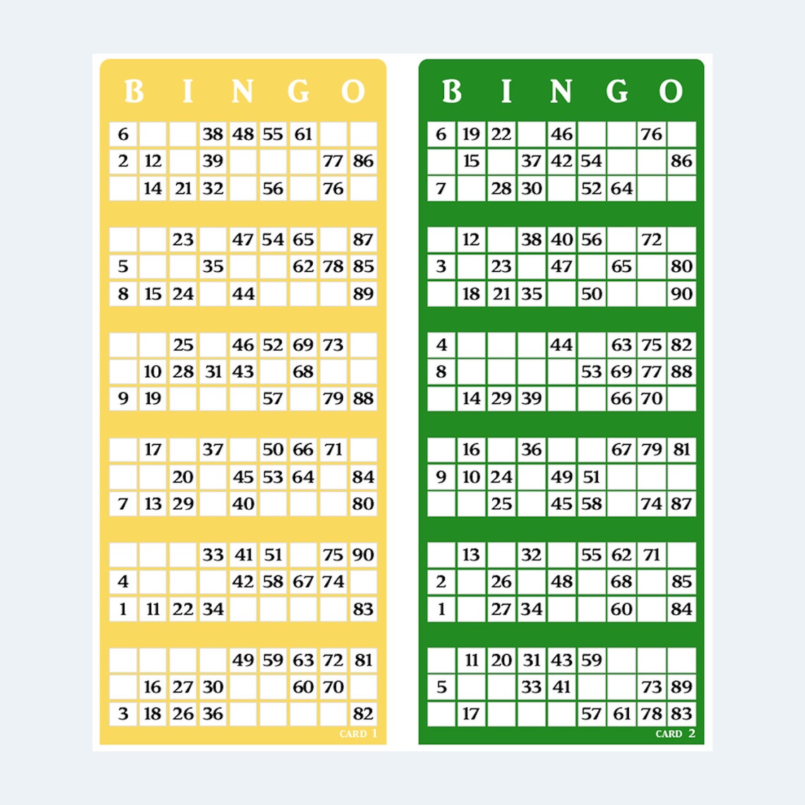 Printable UK Style 1-90 Colour Bingo Ticket Cards 2 Cards per - Etsy