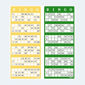 Printable UK Style 1-90 Colour Bingo Ticket Cards, 2 Cards per Page ...