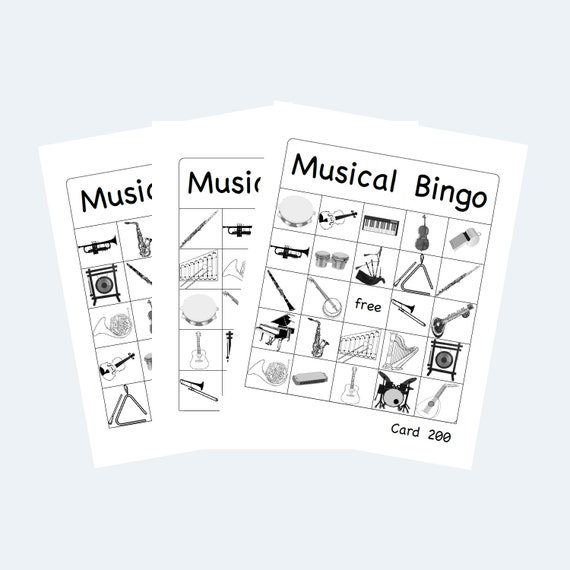 Printable Picture Bingo Cards ‘Musical Instruments’- 4 Per Page