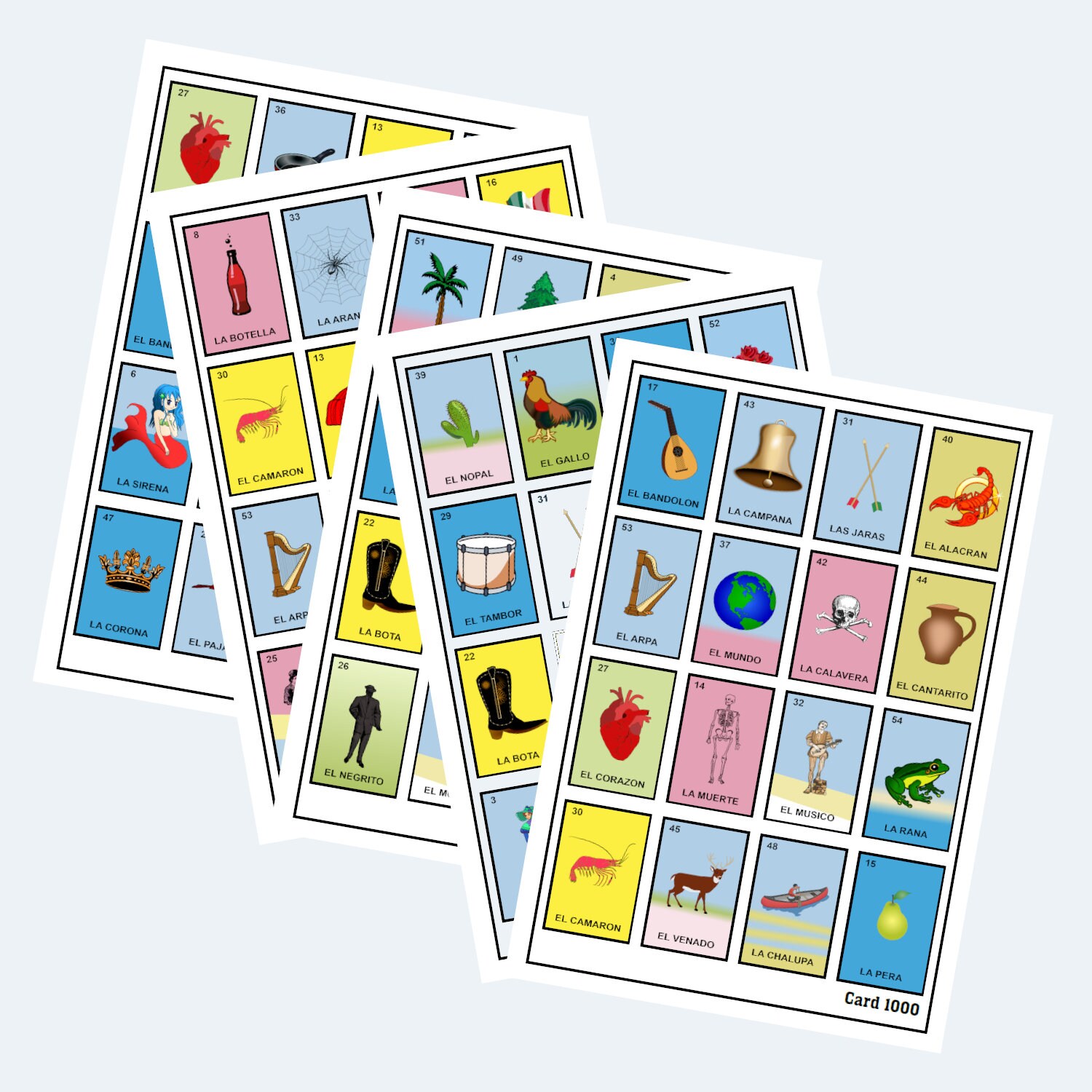 Loteria Cards - Printable Loteria Cards - 2 per Page – 1000 Cards / 500 ...