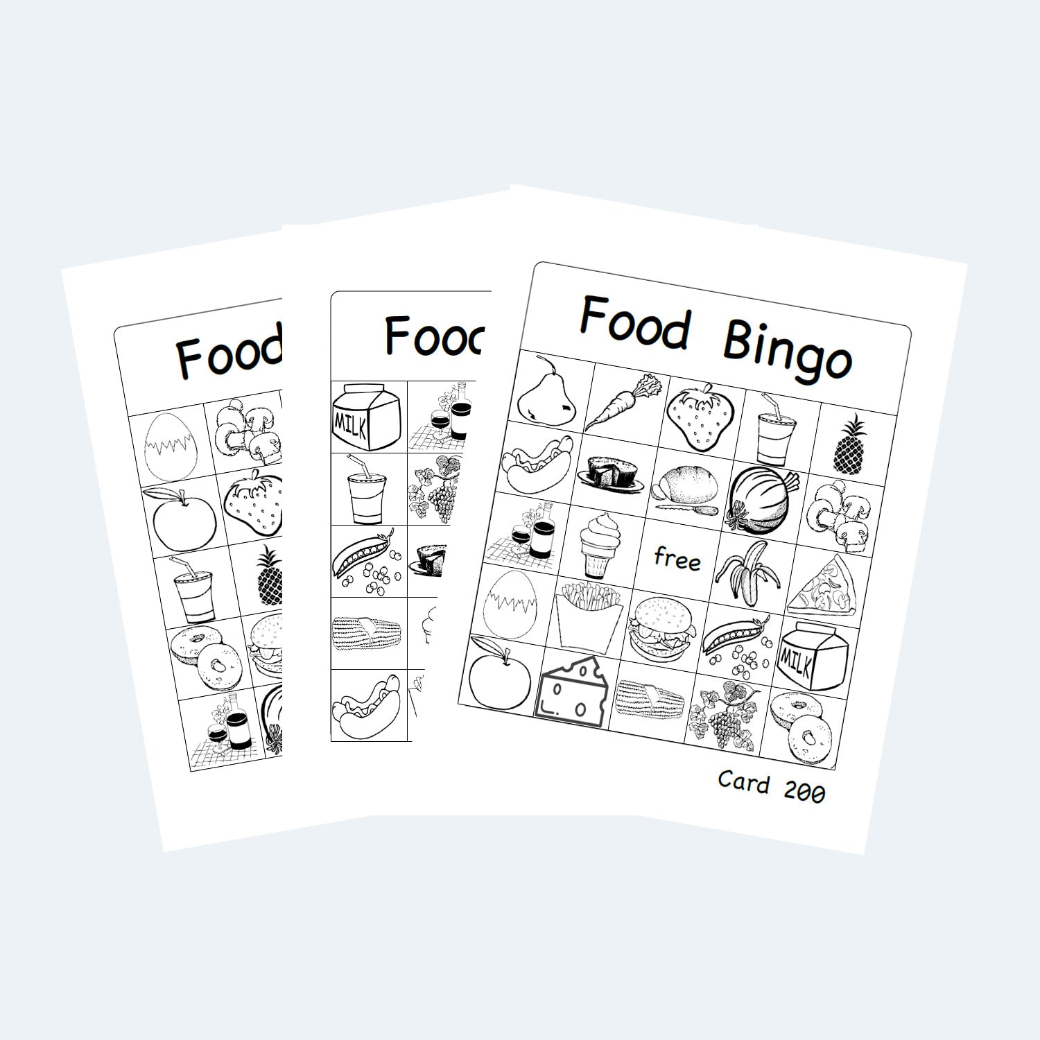 Printable Picture Bingo Cards 'food' - 4 per Page - Etsy