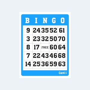 Bingo Cards  - 1 to 75 Blue Bingo Cards 4 Per Page – 250 pages / 1000 Cards – Printable Download
