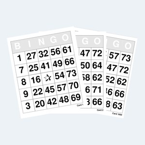 Bingo Cards - Printable  - 2 Per Page – 1000 Cards