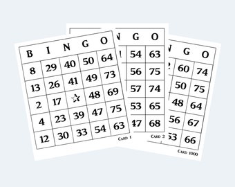 Cartones de bingo imprimibles: impresión gigante grande, 1 por página, 1000 páginas, producto digital descargable.