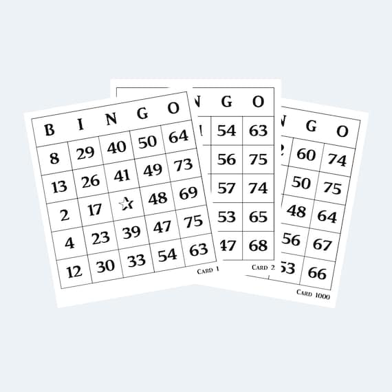 Printable Bingo Cards Large Jumbo Print 1 per Page 1000 - Etsy