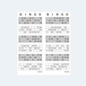 Britse stijl 1-90 bingokaartkaarten, 2 per pagina – 1000 kaarten / 500 pagina's - afdrukbare pdf-download