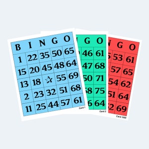 Printable Bingo Cards,  2 Per Page, Colour Printable Bingo Cards