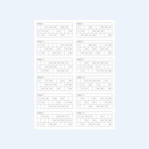 Tambola Tickets - 1 bis 90 druckbare Tambola Bingokarten - 500 Seiten mit 12 Tickets pro Seite - 6000 Tambola Bingokarten - Digitaler Download