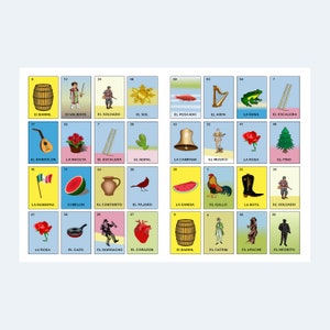 Cartes Loteria - Cartes Loteria imprimables - 2 par page - 1 000 cartes - 500 pages - Fichier PDF téléchargeable.