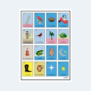 Cartes Loteria - Cartes Loteria imprimables en couleur - 1 par page - 1 000 pages / 1 000 cartes - Téléchargement PDF imprimable.