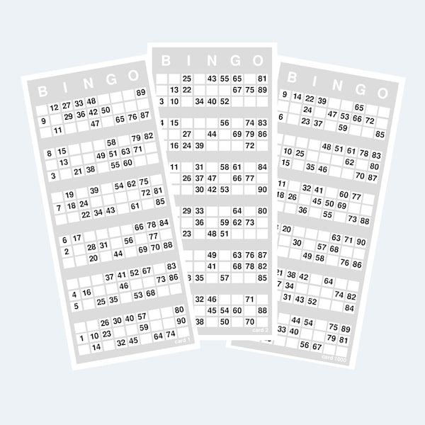 Bingo Cards – Printable UK Style 1 to 90 Bingo Cards – Printable download – Bingo Tickets