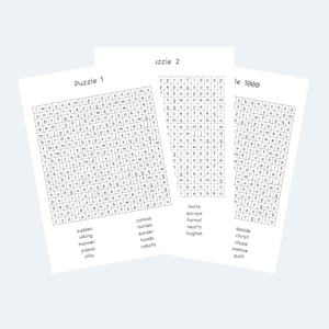 Word Search Puzzles – Large Print, Printable, 1000 puzzles, 1 per page