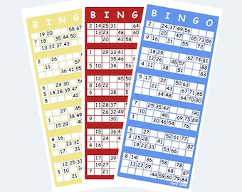 Printable Colour UK Style 1-90 Bingo Ticket Cards, 2 Per Page
