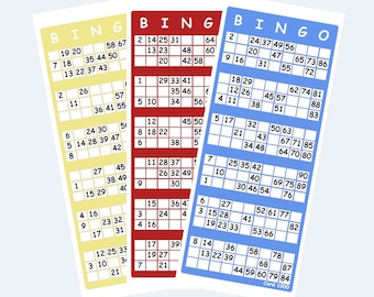 Printable Colour UK Style 1-90 Bingo Ticket Cards, 2 Per Page