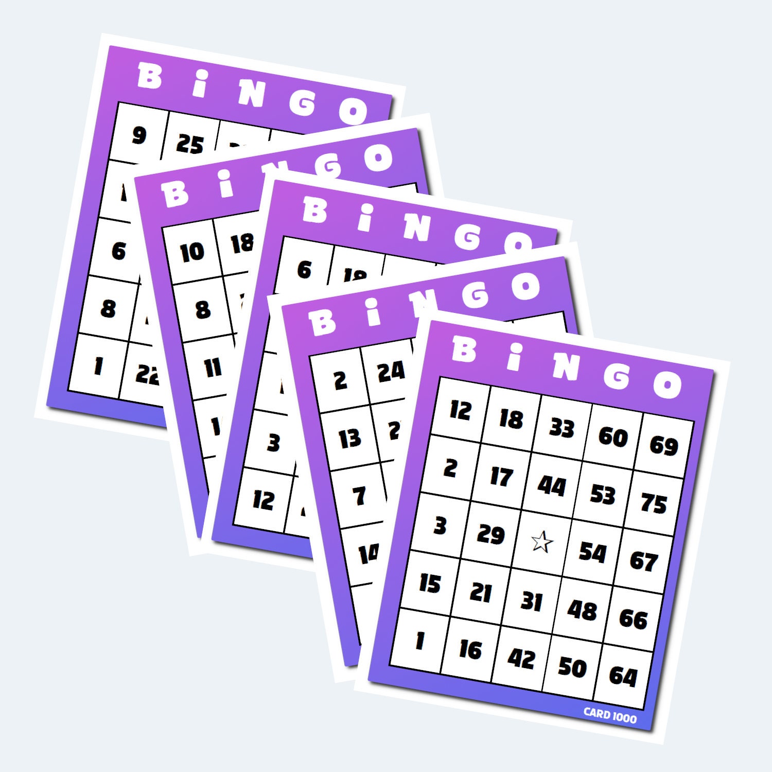 1000 Bingo Cards - Colorful 1 to 75 Bingo Cards 2 per Page – 500 Pages ...
