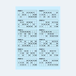 Tambola Tickets – 1 to 90 Printable Tambola Bingo Cards – 500 pages with 12 Tickets per page – 6000 Tambola Tickets - Digital Download