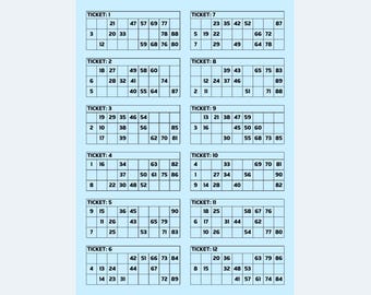Tambola Tickets – 1 to 90 Printable Tambola Bingo Cards – 500 pages with 12 Tickets per page – 6000 Tambola Tickets - Digital Download