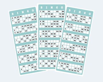 Printable Colour UK Style 1-90 Bingo Ticket Cards, 2 Per Page
