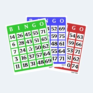 Colour Bingo Cards  - Printable Colour Bingo Cards 2 Per Page – 500 pages / 1000 Cards