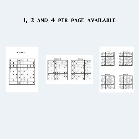 sudoku puzzles four per page 125 pages 500 puzzles etsy ireland