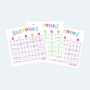 Buzzword Bingo Cards – Colorful Printable Bingo Cards 2 per Page - 500 ...