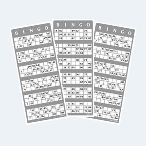 Tarjetas de boletos de bingo imprimibles estilo Reino Unido 1-90, 2 por página, 500 páginas/1000 tarjetas