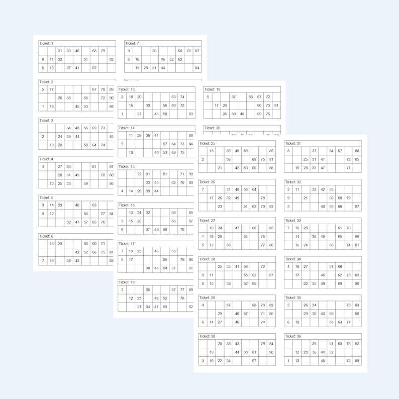 Tambola Tickets – 1 to 90 Printable Tambola Bingo Cards – 500 Pages ...