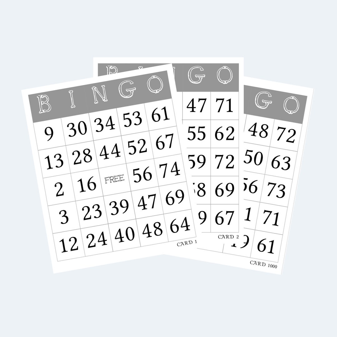 Bingo Cards - Printable Bingo Cards – 1000 Cards / 2 per Page – 500 ...