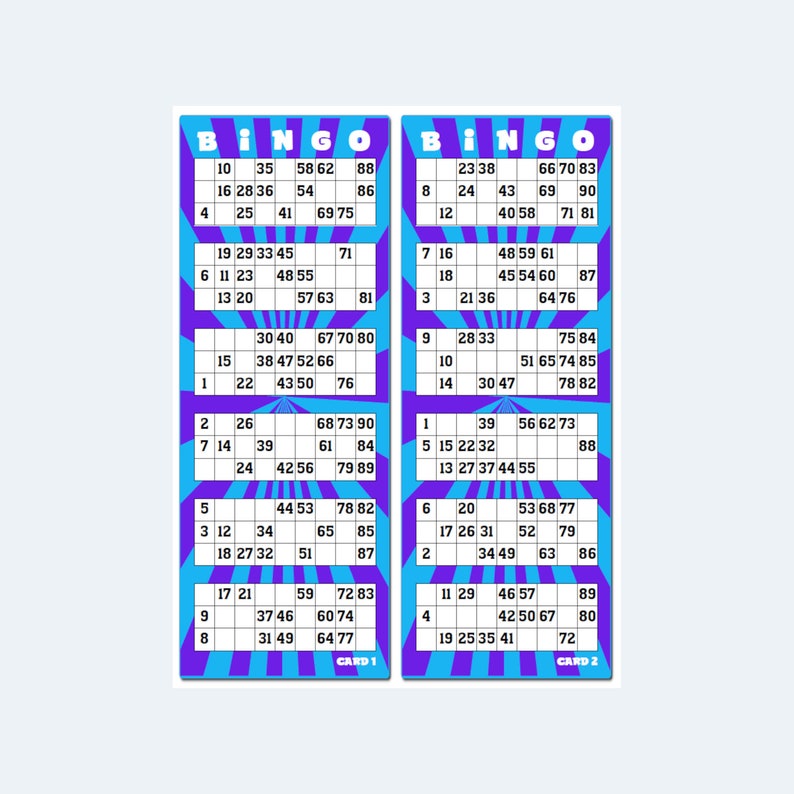 Bingo Ranges 1000 Colorful UK Style 1-90 Bingo Ticket Cards, 2 Cards per (A4) Page ...