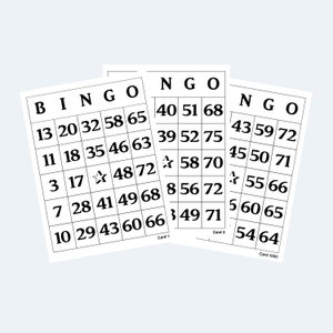 Tarjetas de bingo: de 1 a 75 tarjetas de bingo - Imprimibles - 4 por página - 1000 tarjetas