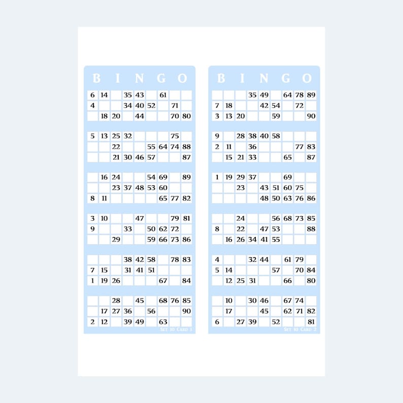 Bingo Card Bundle – 10 Sets of 250 Color UK Style 1 to 90 Printable ...