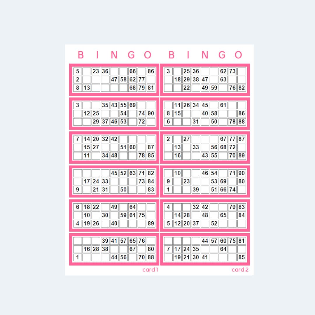 American Games Bingo Paper Game Cards - 6 cards - Pink - 500