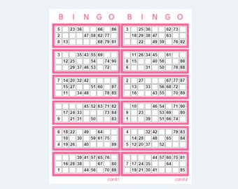 Printable UK Style 1-90 Bingo Ticket Cards - 2 Per Page – 500 Pages / 1000 Cards – Pretty in Pink! - Printable PDF Download