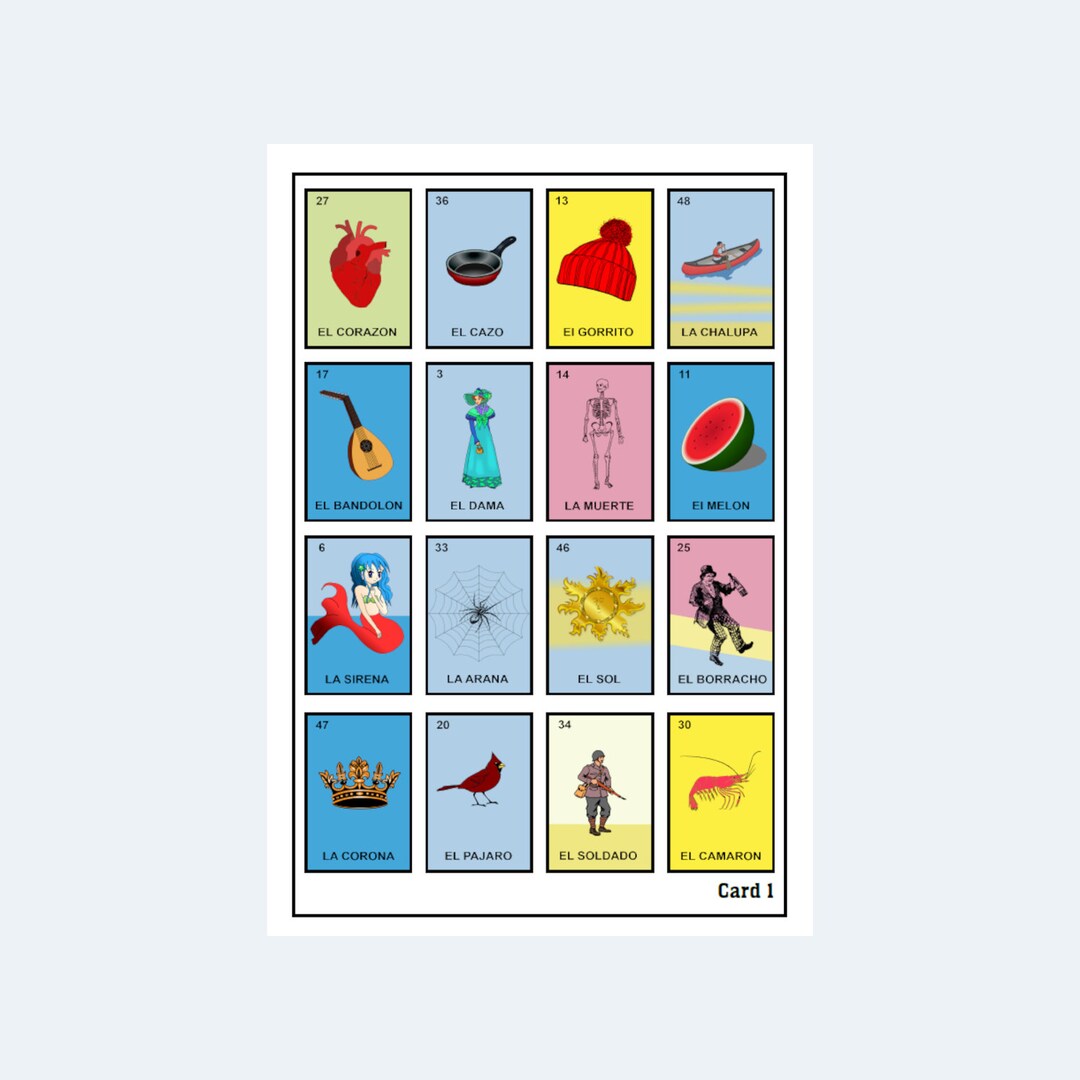 Loteria Cards - Printable Loteria Cards - 2 per Page – 1000 Cards / 500 ...