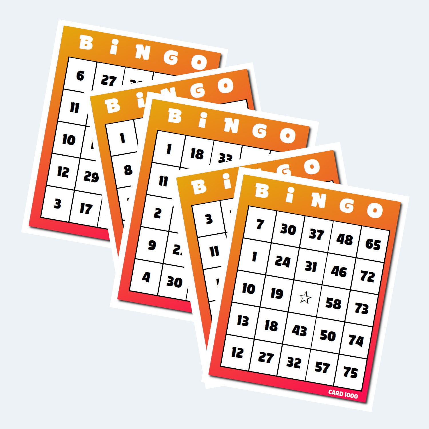 1000 Bingo Cards - Colorful 1 to 75 Bingo Cards 2 per Page – 500 Pages ...