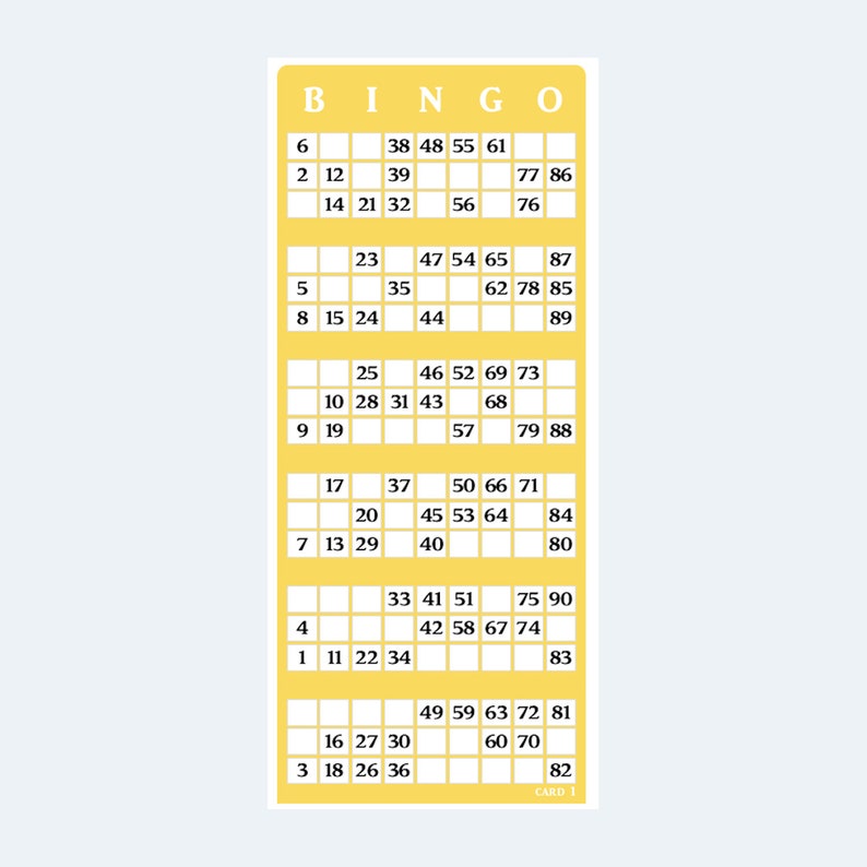 Printable UK Style 1-90 Colour Bingo Ticket Cards 2 Cards per - Etsy