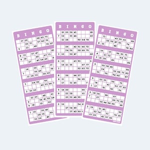 Printable Colour UK Style 1-90 Bingo Ticket Cards, 2 Per Page