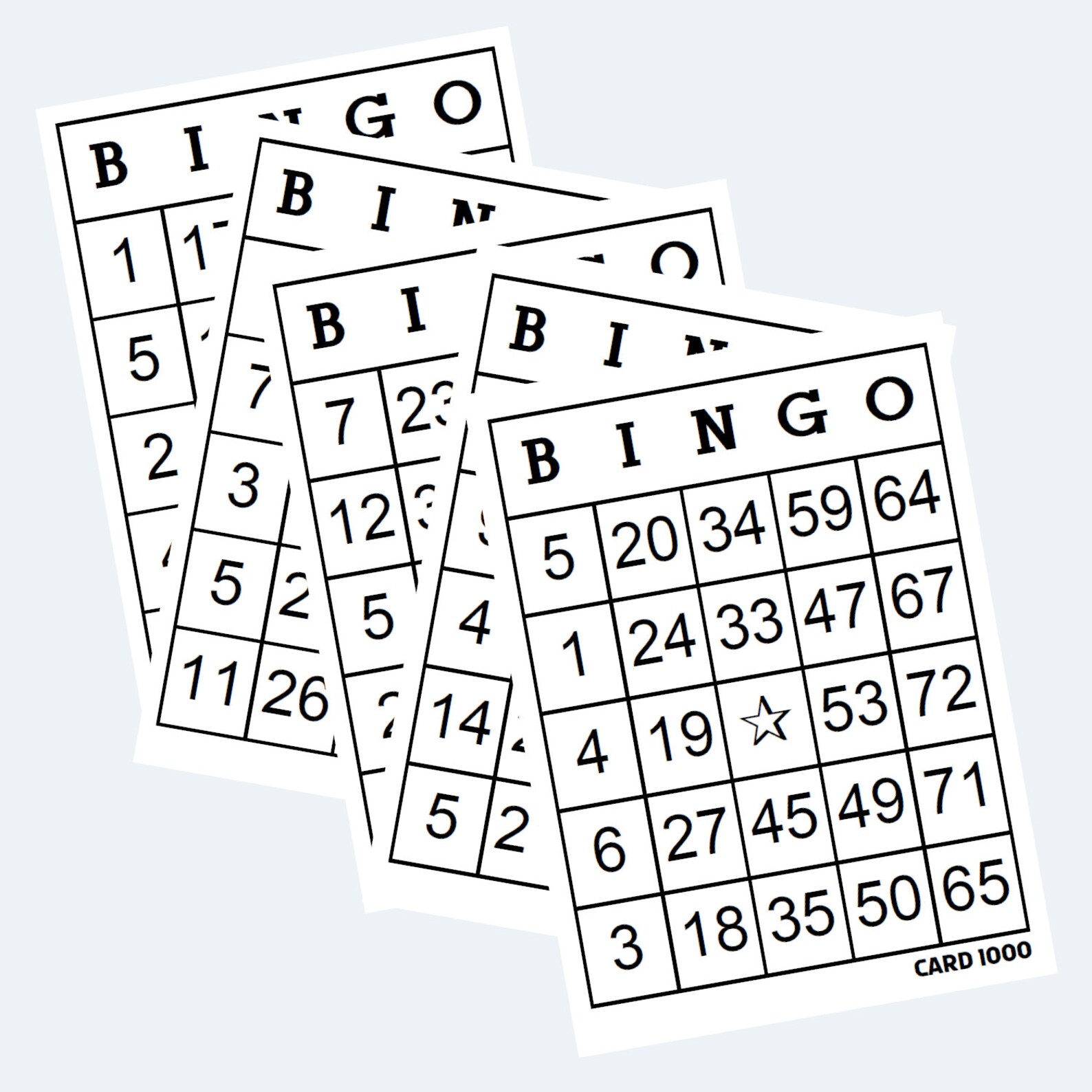 Bingo Cards - 1 to 75 Bingo Cards 4 per Page – 250 Pages / 1000 Cards ...