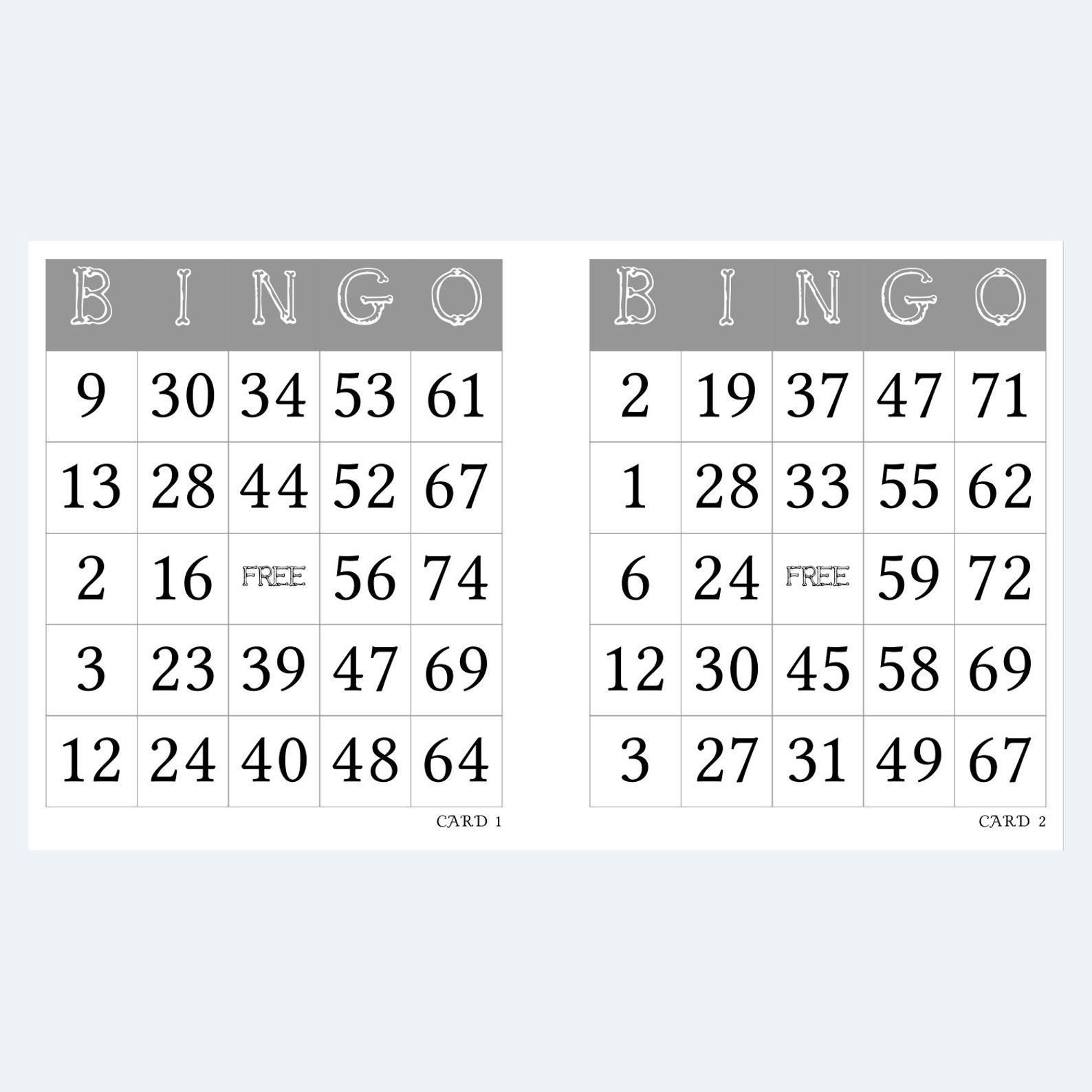 Bingo Cards - Printable Bingo Cards – 1000 Cards / 2 per Page – 500 ...