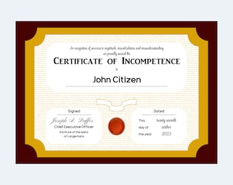 Premio Novedad - "Certificado de Incompetencia" - Descarga Digital