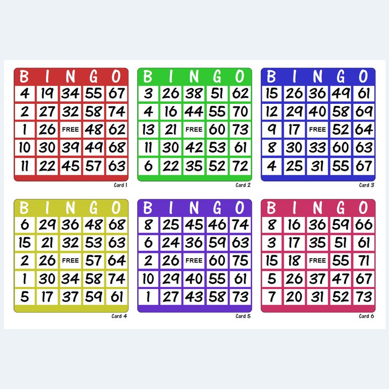 Printable Colour Bingo Cards 6 per Page - Etsy