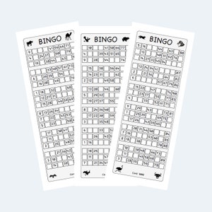 Cartes de billets de bingo imprimables de style britannique 1-90, 2 jeux par page – thème « Animaux ».
