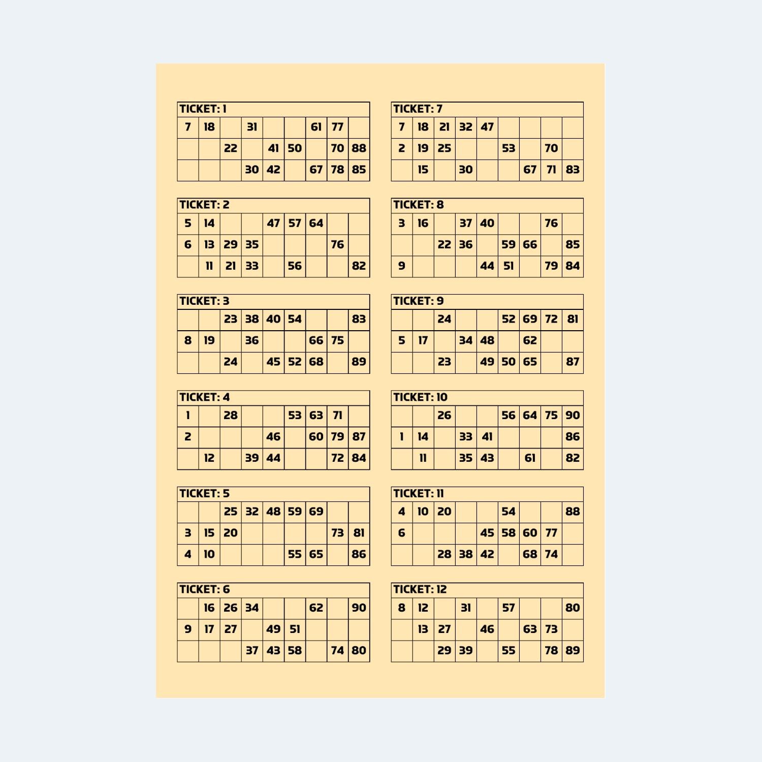 Tambola Tickets – 1 to 90 Printable Tambola Bingo Cards – 500 Pages ...