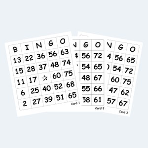 Afdrukbare bingokaarten: grote (jumbo)print: 1 per pagina – 1000 pagina's – digitaal downloadbaar product.